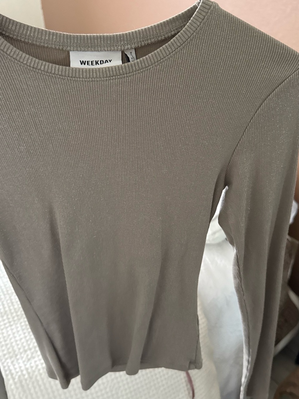 Weekday Ribbed Scoop Neck Sweater in Taupe